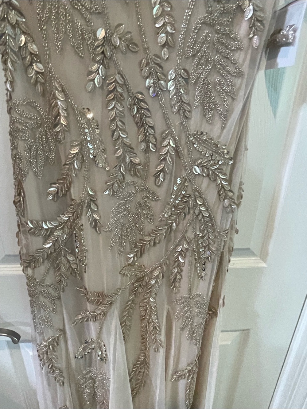 David's Bridal Champagne Beaded V-Neck Maxi Dress Formal Gown NWT - Picture 10 of 16